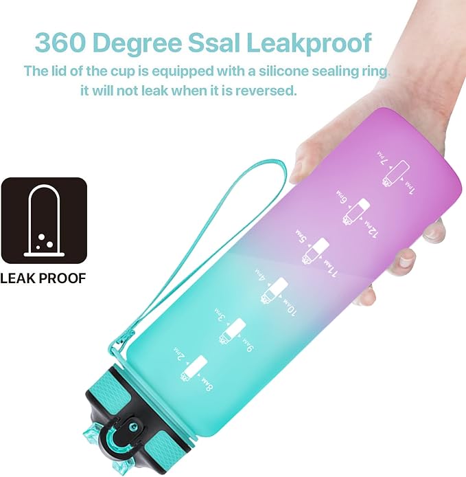 EYQ 32oz Water Bottle with Straw, Time Marker, Blue Purple | Blue Purple Tritan, BPA Free, Time Marker, Leakproof Lock Lid, Wide Mouth, for Gym, School, Office and Travel