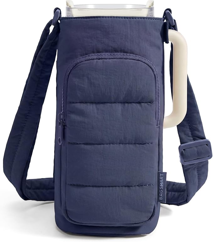 BAGSMART 40oz Water Bottle Holder with Strap, Quilted Gym Accessories | Magnetic or Classic Design, Lightweiht Tumbler Drink Carrier, Quilted Crossbody Purse