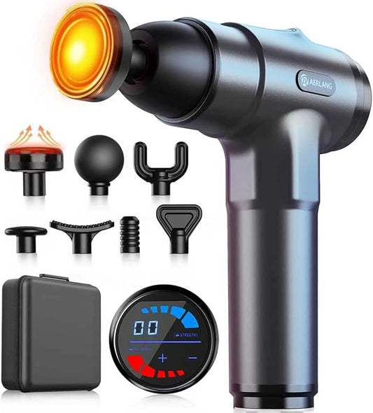 AERLANG Massage Gun with Heat Deep Tissue Back Massager Neck Massager for Pain Relief,Muscle Percussion Massage Gun, Birthday Gifts for Men Women Dad him Handheld Message Gun with 7Heads&Silent