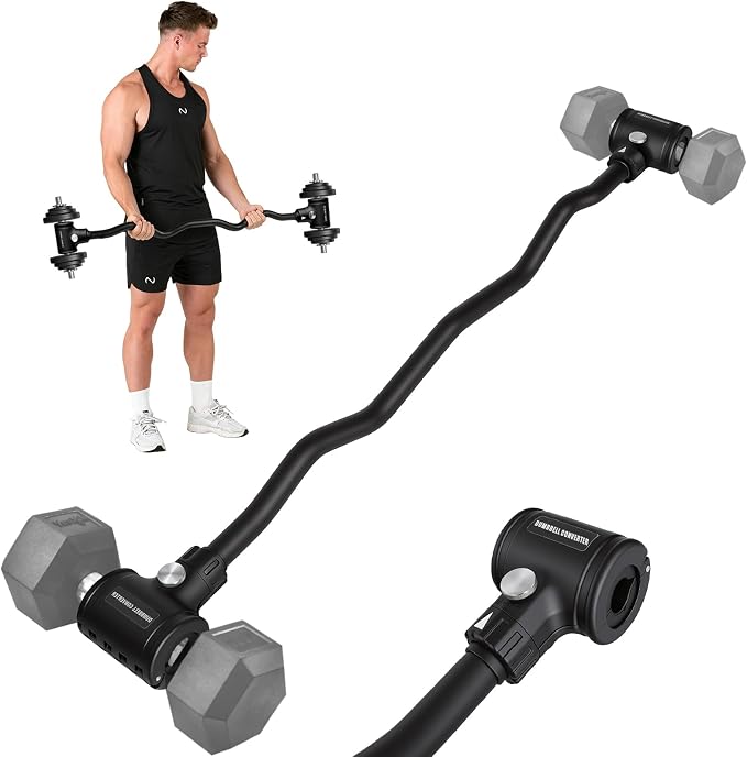 Dumbbell Barbell Converter Bar, Adjustable Weight Dumbbell to Barbell Converter, Easy Grip & Installation Weight Lifting Bar, Ideal for Strength Training Home Gym