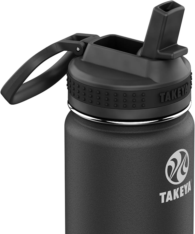 Takeya 24 oz Actives Stainless Steel Water Bottle with Straw Lid – Leakproof, Double-Wall Insulated, Keeps Drinks Cold 24 hrs/Hot 12 hrs, BPA-Free, Powder-Coated, Gym & Travel, Onyx