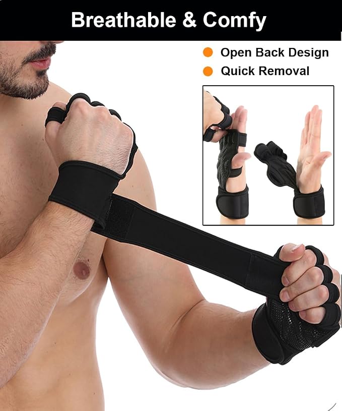 SUJAYU Weight Lifting Gloves, Wrist Wraps Wrist Straps for Weightlifting, Lifting Wrist Wraps Gym Gloves for Men Workout Gloves for Men Workout Gloves Women