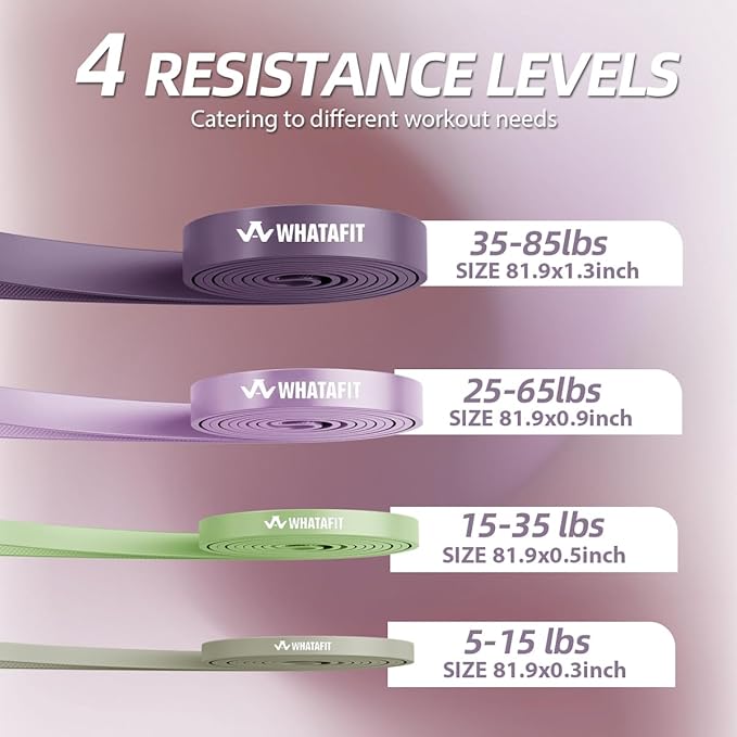 WHATAFIT Resistance Bands, Pull Up Assist Bands with Handles, Door Anchor | Natural Latex Rubber, Progressive Tension, Exercise Loop for Full-Body Fitness, Portable Gym Bag, Warm-Up & Stretch