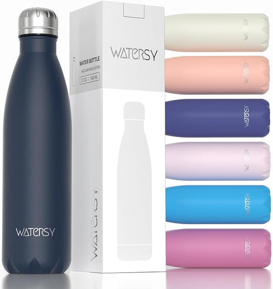 WATERSY Stainless Steel water bottles,17oz/500ml Insulated Water Bottle | Cobalt metal water bottle Keeps Drink Cold and Hot,Blue BPA Free kids water bottles for School,Gym,Travel,Sports