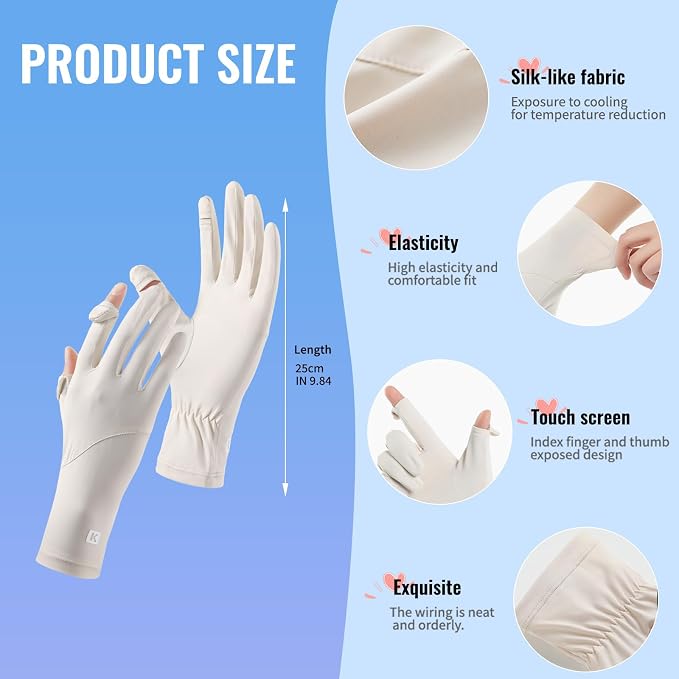 Women Driving Gloves, UV Protection Sun Gloves, Touchscreen Full Finger | UPF 50+ fabric blocks 99% UV rays, protecting hands during driving, cycling, fishing, hiking and outdoor activities