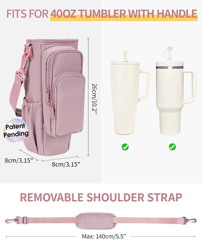 sportsnew 30/40oz Crossbody Water Bottle Holder Anti-Tip Tumbler Carrier | Lightweight Bottle Sling Fits Handled Tumbler w/ Phone Pocket, Adjustable Strap, Insulated Lining, Hands-free for Hiking Gym