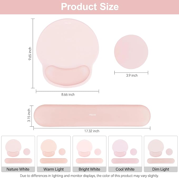 MOSISO Wrist Rest Support for Mouse Pad&Keyboard Set, Chalk Pink | Circle Curved Ergonomic Mousepad Non-Slip Base Home/Office Pain Relief&Easy Typing Pad with Soft Cloth&Silicone Lining