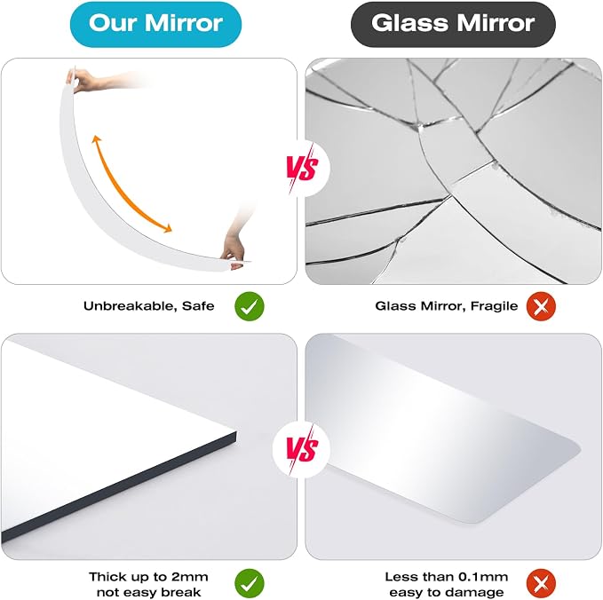Full Length Mirror,47.25x15.75 Inch Acrylic Shatterproof Soft Mirrors, Non-Glass Wall-Mounted Fitness Mirror for Home, Lightweight Durable Modern Decor for Bedroom/Living Room/Cloakroom