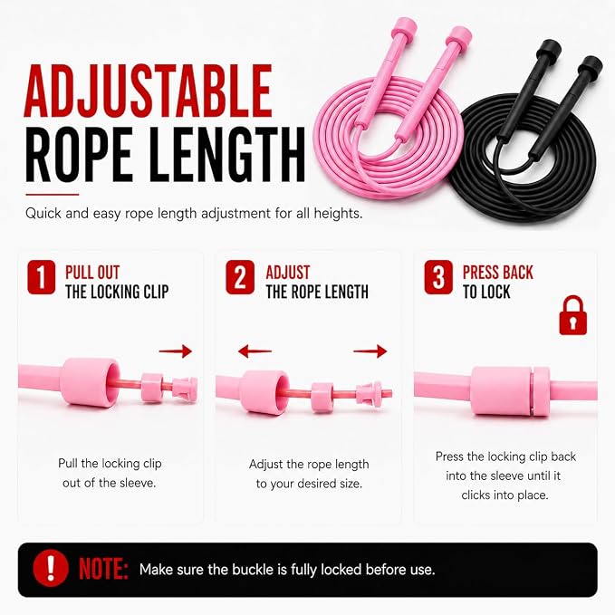 Adjustable Jump Rope for Fitness & Exercise, 2 Pack Portable Skipping Rope | for Cardio, Boxing and Weight Loss, Non Slip PVC Jumping Rope for Workout, Speed Rope for Women Men, Pink & Black