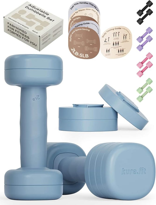 Adjustable Dumbbell Set｜2LB 3LB 4LB 5LB Light Hand Weights for Women｜One-Twist Weight Adjustment｜Non-Slip Curved Grip Handle｜Free Weights for Home Gym, Rehab, Pilates, Yoga, Strength Training