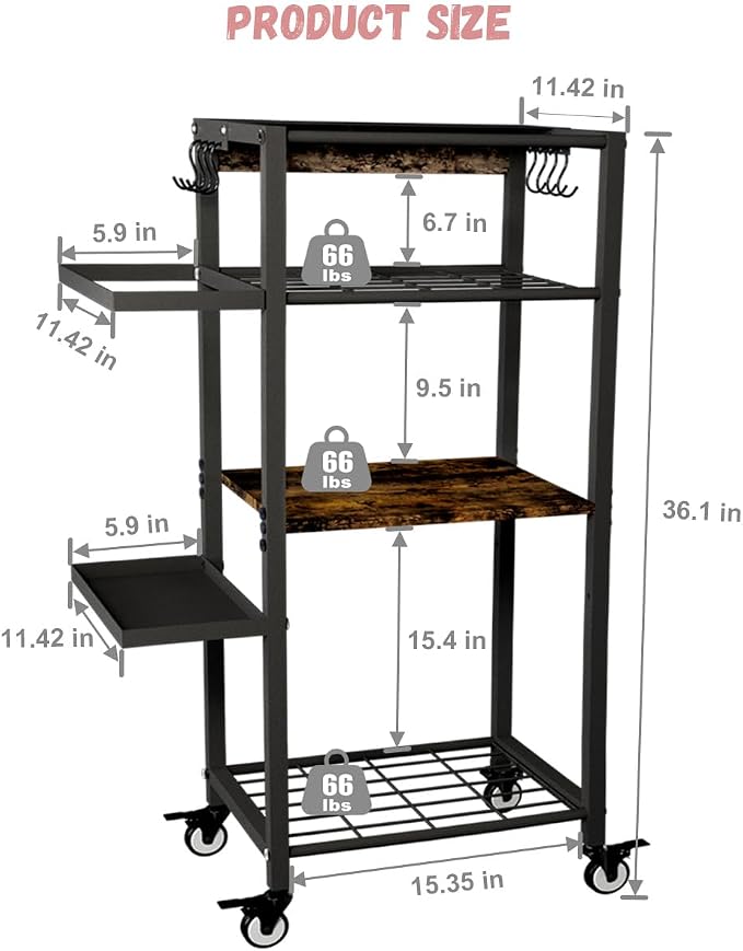 Yoga Mat Storage Rack with Wheels, 3 Tier Home Gym Workout Equipment Organizer for Dumbbells, Kettlebells, Foam Rollers