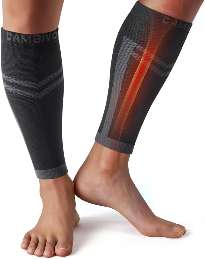 CAMBIVO Calf Compression Sleeve for Men Women Footless | Graduated Compression, Shin Splint Relief, Moisture Wicking, Running Standing Travel, 4D Knit Anti-Slip, Varicose Veins