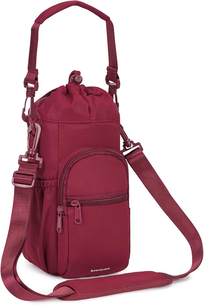 sportsnew 40oz Insulated Crossbody Water Bottle Bag Gym Hiking Phone Pocket | Water-resistant Lining, Padded Strap, Top Handle, Drawstring, Phone Pocket, Elastic Slots, Built-In Key Clip for Gym Walking