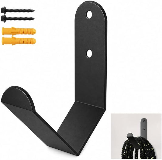 Yuleimy Extra Heavy Duty Battle Rope Storage Hanger Wall Mount, 1 Pack | Large Steel Battle Ropes Hook for Home Commercial Gym, Garage Organizer, Holds 100 lbs, Matte Black Powder Coating
