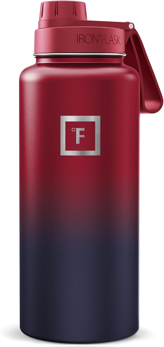 IRON °FLASK 32 oz Wide Mouth Water Bottle with Spout | Insulated Stainless Steel Sports Water Bottle with Leakproof Spout Lid - BPA Free, Cold 24 Hrs, Sweat Free (Dark Rainbow)