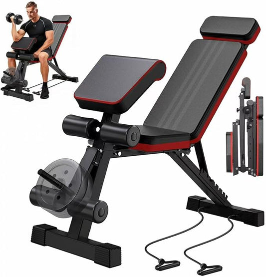 ALSO GO Adjustable Weight Bench, Workout Benches with Leg Extension, Foldable Incline Decline Bench Press, Roman Chair, Full Body Strength Training Equipment for Home Gym