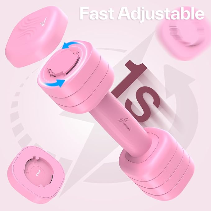 Adjustable Dumbbell Set of 2: Sportneer 4 in 1 Free Weights Dumbbells Set for Women, Hand Weights for Women at Home, Available in 5 lb × 2 and 10 lb × 2 Sets with Soft Rubber Handle for Home Gym Exercise Training
