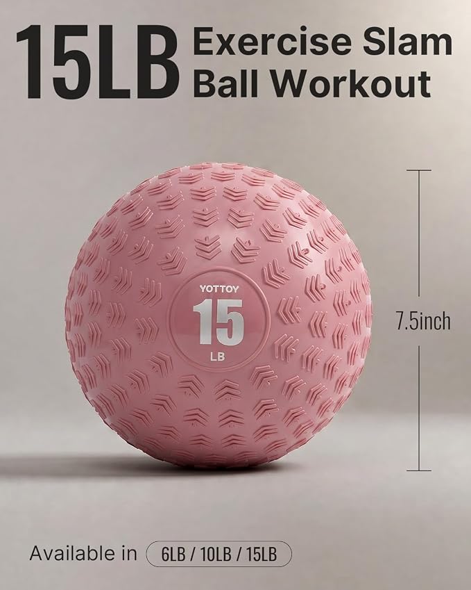 YOTTOY Slam Ball Medicine Ball, Sand-Filled No Bounce Weighted Ball with Textured Grip for Exercise, Strength Conditioning, Cardio, Core Workouts and Cross Training