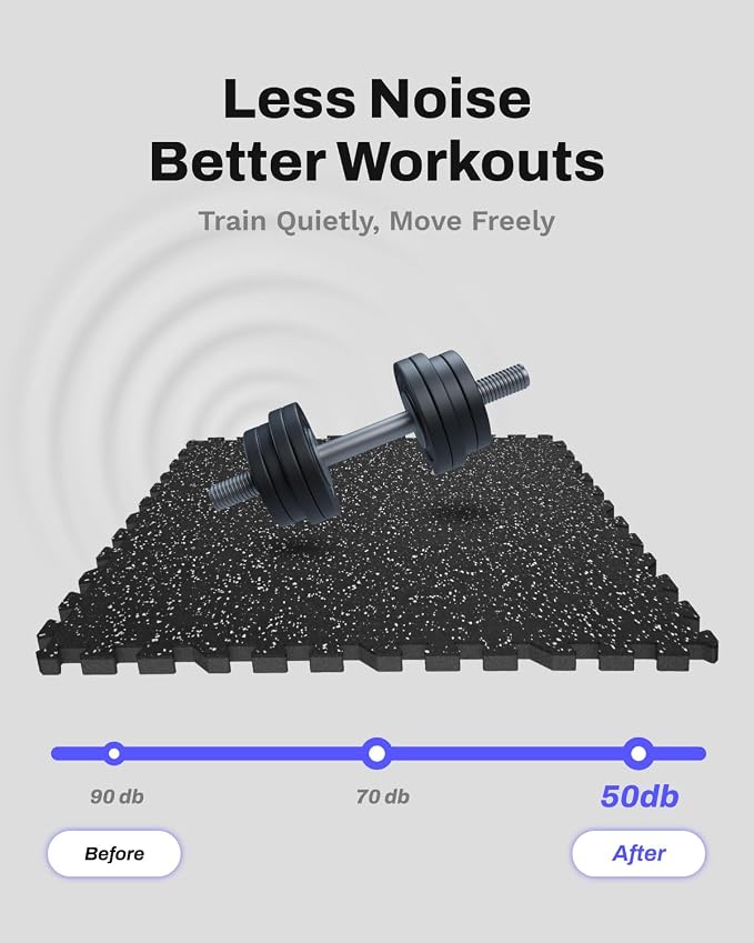 AIRHOP 0.79'' Extra-Thick 24 Sq Ft Rubber Top Gym Flooring for Home Gym | 6 Tiles, High Density EVA Foam, Waterproof & Non-Slip Rubber, Interlocking Puzzle Mats, Heavy Duty Floor Protection, 24"x24"