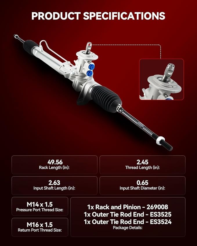 Torchbeam Hydraulic Steering Rack & Pinion Kit Fit for 2000-2005 Jetta, 1998-2010 Beetle, 2000-2006 Golf, with Outer Tie Rod Ends, Replaces OEM 26-9008