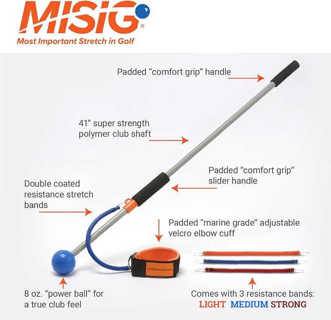 The Most Important Stretch in Golf - A Device, Golf Stretch, Golf Exercise, Golf Swing Train in One Motion. Perfect Practice Warm-Up. Shaft for Strength, Rhythm, Golf Stretching Device. Indoor/Outdoor