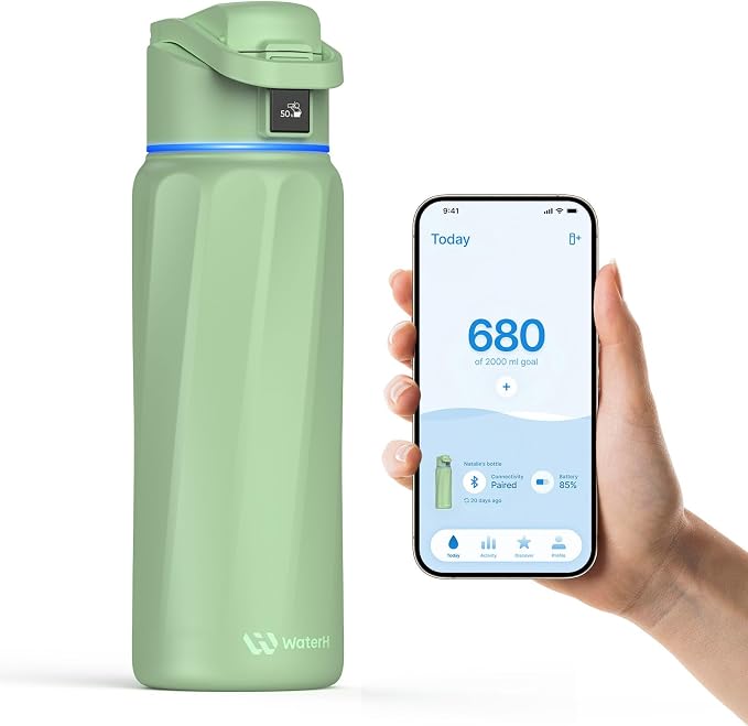 WaterH BOOST Smart Water Bottle Tracker with Reminder to Drink Water, 32oz | Double Wall Vacuum Insulated Stainless Steel, BPA-Free, Leakproof, Smart App Tracking, Travel-Friendly Wide Mouth for Office