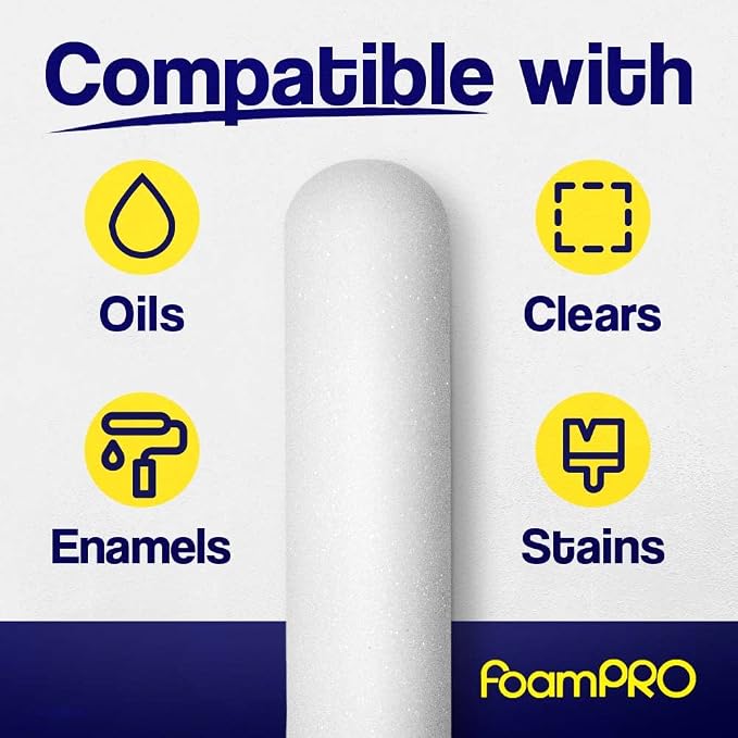 FoamPRO 176, 6” Fine Finish Foam Roller Refills (2 Pack) Foam Paint Roller Covers, Home Painting Supplies & Paint Tools, Mini Roller Refills