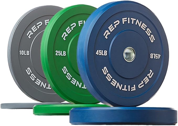 REP Color Bumper Plates LB Olympic Barbell Weights – Rubber Training Discs for Home Gym Strength Lifting, Low Bounce Durable, Weight Pairs & Sets 10 15 25 35 45 Pound Options