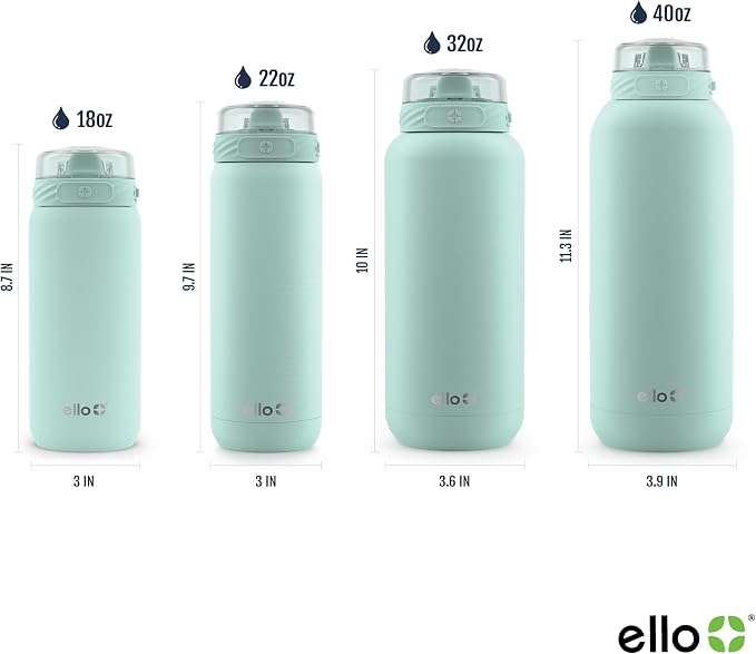 Ello Cooper 18oz Insulated Stainless Kids Water Bottle with Straw, Yucca | Leakproof kids water bottle with straw and carry handle. BPA-free, keeps drinks cold 23 hours, backpack friendly for school.