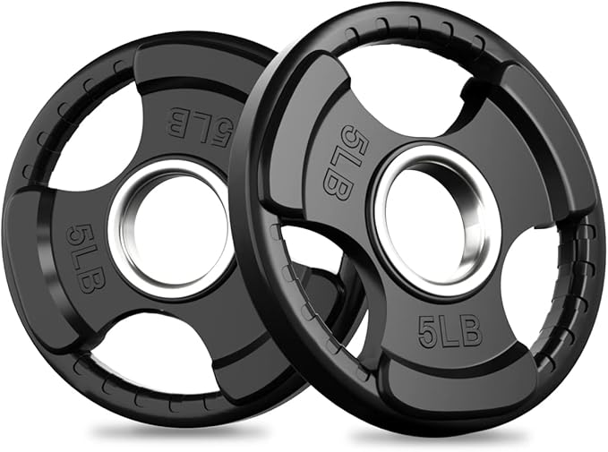 RitFit Olympic Rubber Grip Weight Plates, 2-Inch Barbell Set | Solid Iron Core, Rubber Coated, 2-Inch Olympic Bar Compatible, 3-Hole Grip, 2.5LB to 45LB Weight Options