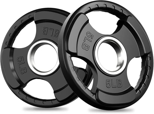RitFit Olympic Rubber Grip Weight Plates, 2-Inch Barbell Set | Solid Iron Core, Rubber Coated, 2-Inch Olympic Bar Compatible, 3-Hole Grip, 2.5LB to 45LB Weight Options
