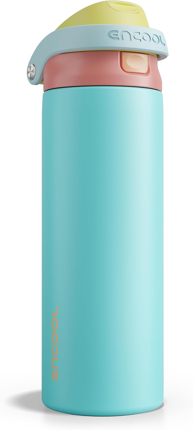 ENCOOL Leakproof Insulated Water Bottle with Straw Dual-Sip Water Bottle Bag-Safe Design for Work, Commute & Gym – Keeps Drinks Cold All Day, 24 oz, Orange-Reef Blue