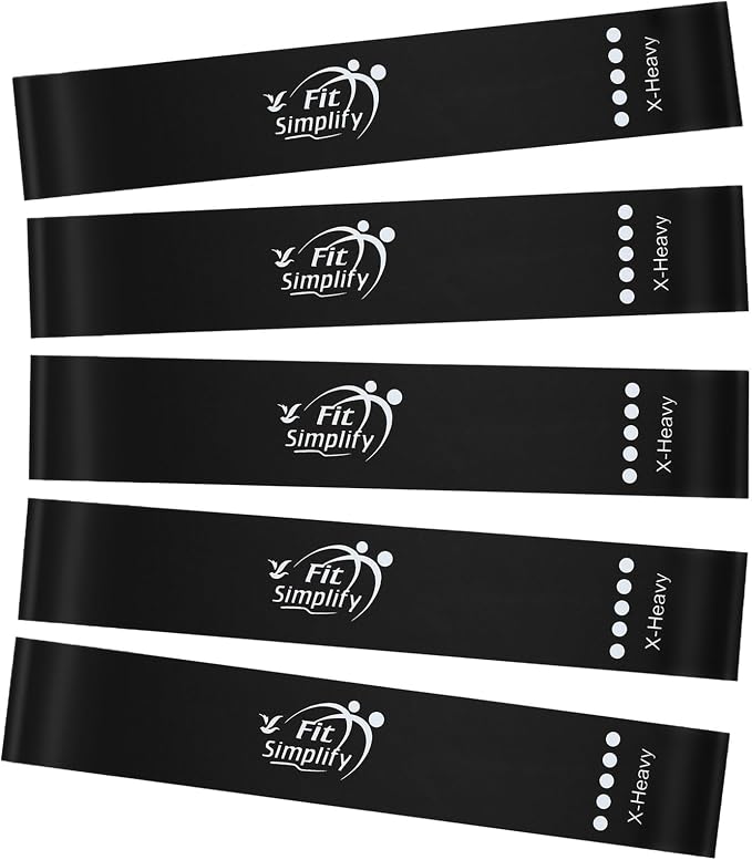 Fit Simplify Resistance Loop Exercise Fitness Bands with Instruction Guide and Carry Bag, Set of 5