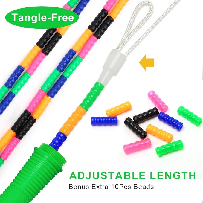 Coolrunner 16 FT Long Jump Rope(2 PACK), Double Dutch Jump Ropes, Soft Beaded Skipping for Kids Adults, Plastic Segmented Long Enough for 4-5 Jumpers