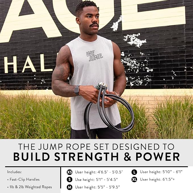 Crossrope Get Strong Weighted Jump Rope Set for Strength | Power Handles with 1 and 2 lb weighted ropes to build power and endurance. Designed for full-body, strength-focused workouts.