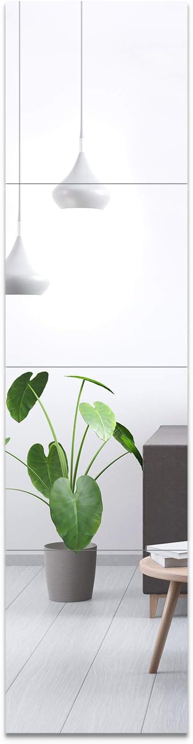 EVENLIVE® Full Length Mirror Tiles, Frameless Glass Wall Mirror 12 Inch x 4 Pieces, Body Mirror, Long Mirror, Gym Mirrors for Home Gym, for Door, Closet, Room, Easy to Install