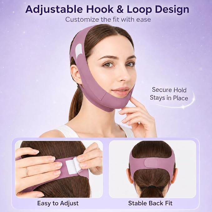 Jawline Shaper,Adjustable Chin Strap,Chin Strap for Sleeping,Jaw Strap,Jawline Shaper,Purple