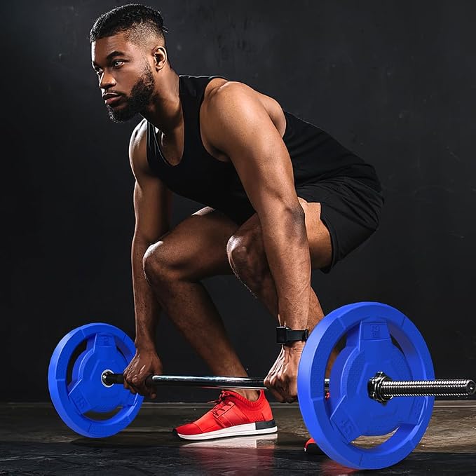 Color Coded 2-Inch Rubber Coated Olympic Grip Plate for Barbell,Solid Cast Iron Weight Plates for Strength Training, Weightlifting, Home Gym, 2.5/5/10/15/25/35/45 LB, Single and Pair