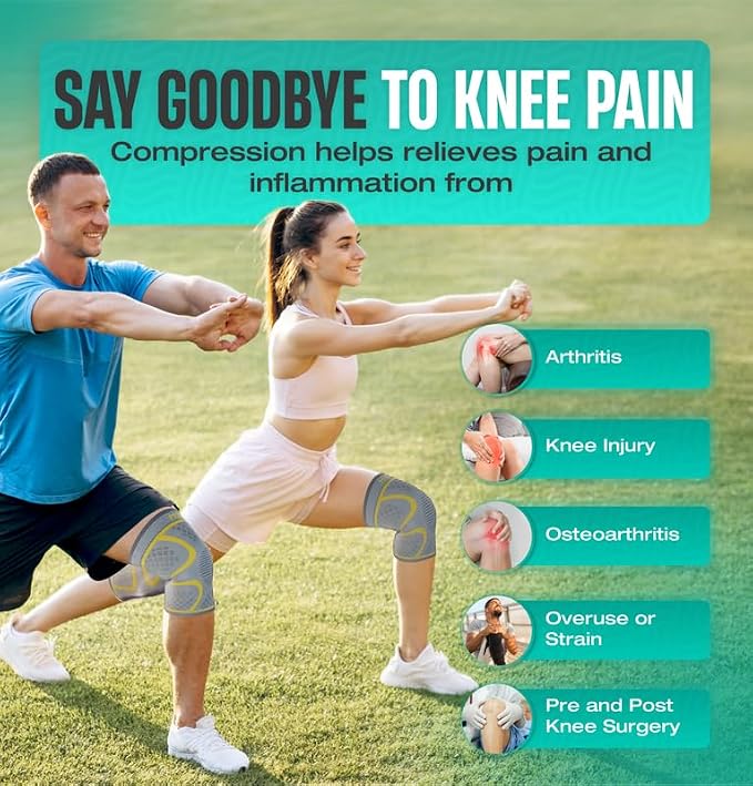 Modvel 2 Pack Knee Brace for Women & Men - Workout Knees Compression Sleeve for Knee Pain Relief Joint Support for ACL, Arthritis, Meniscus Tear Knees Brace for Sports, Rodilleras para Gym Fitness