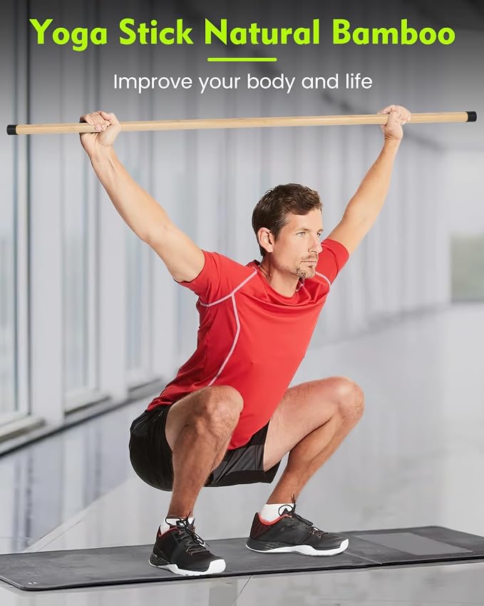 P Polerden Yoga Stick, 5ft Exercise Stick for Mobility, Stretching Stick with Non-Slip Ends, Exercise Dowel for Pilates, Balance Pole and Stretch Bar for Stretching Equipment