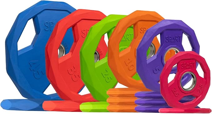 SPART Color Coded Weight Plate 2-Inch Rubber Coated Olympic Grip Plate for Barbell, Solid Cast Iron Weight Plates for Strength Training, Weightlifting, Crossfit, Home Gym, 2.5LB/5LB/10LB/25LB/35LB/45LB, Pair