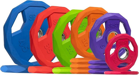 SPART Color Coded Weight Plate 2-Inch Rubber Coated Olympic Grip Plate for Barbell, Solid Cast Iron Weight Plates for Strength Training, Weightlifting, Crossfit, Home Gym, 2.5LB/5LB/10LB/25LB/35LB/45LB, Pair