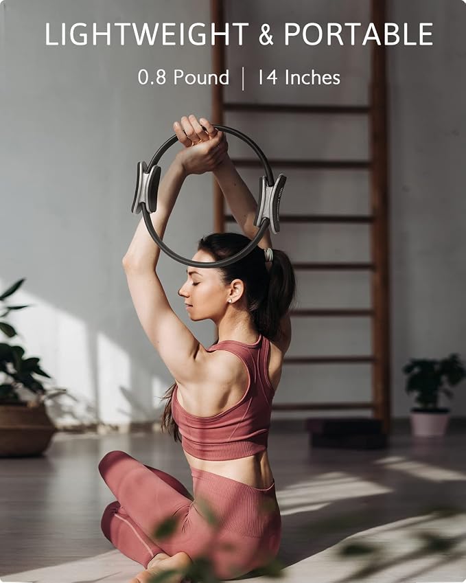 Pilates Ring Set 14" Magic Circle, 9" Mini Ball, Resistance Bands | Foam-Padded Fiberglass Pilates Ring, 400 lb Anti-Burst Ball, Latex Bands, Guide & Bag, Pilates Equipment Kit for Home Workout