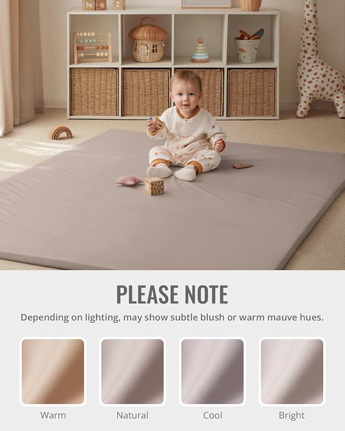Blissful Diary Vegan Leather Baby Play Mat, 71''x59'', Taupe | thick cushion, safe and soft fabric, waterproof and wip clean, indoor use, non-slip bottom, stylish mordern decor
