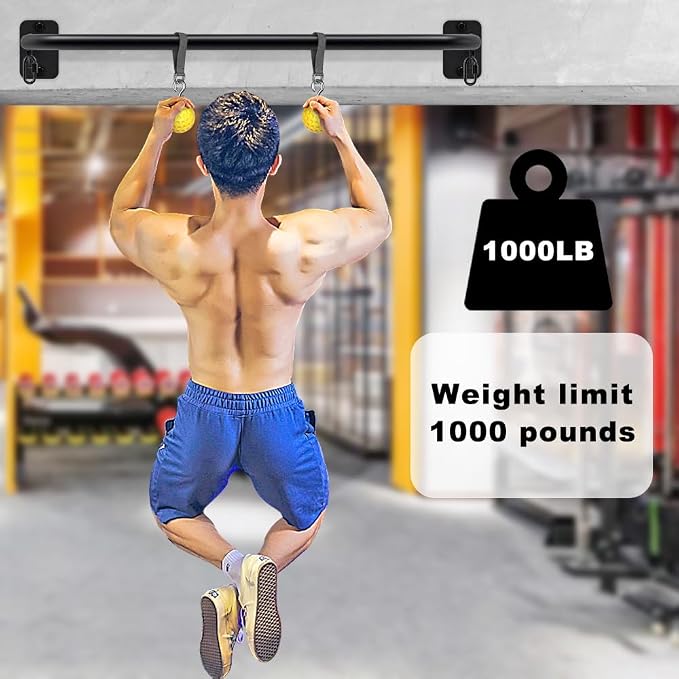 SELEWARE Heavy Duty Welded Pull Up Bar Wall/Joist/Ceiling Mount Chin Up Bar | Multifunctional Pull-up Bars w/Resistance Band Hooks for Home Gym Strength Training, Sturdy Steel Construction Support 500 lb