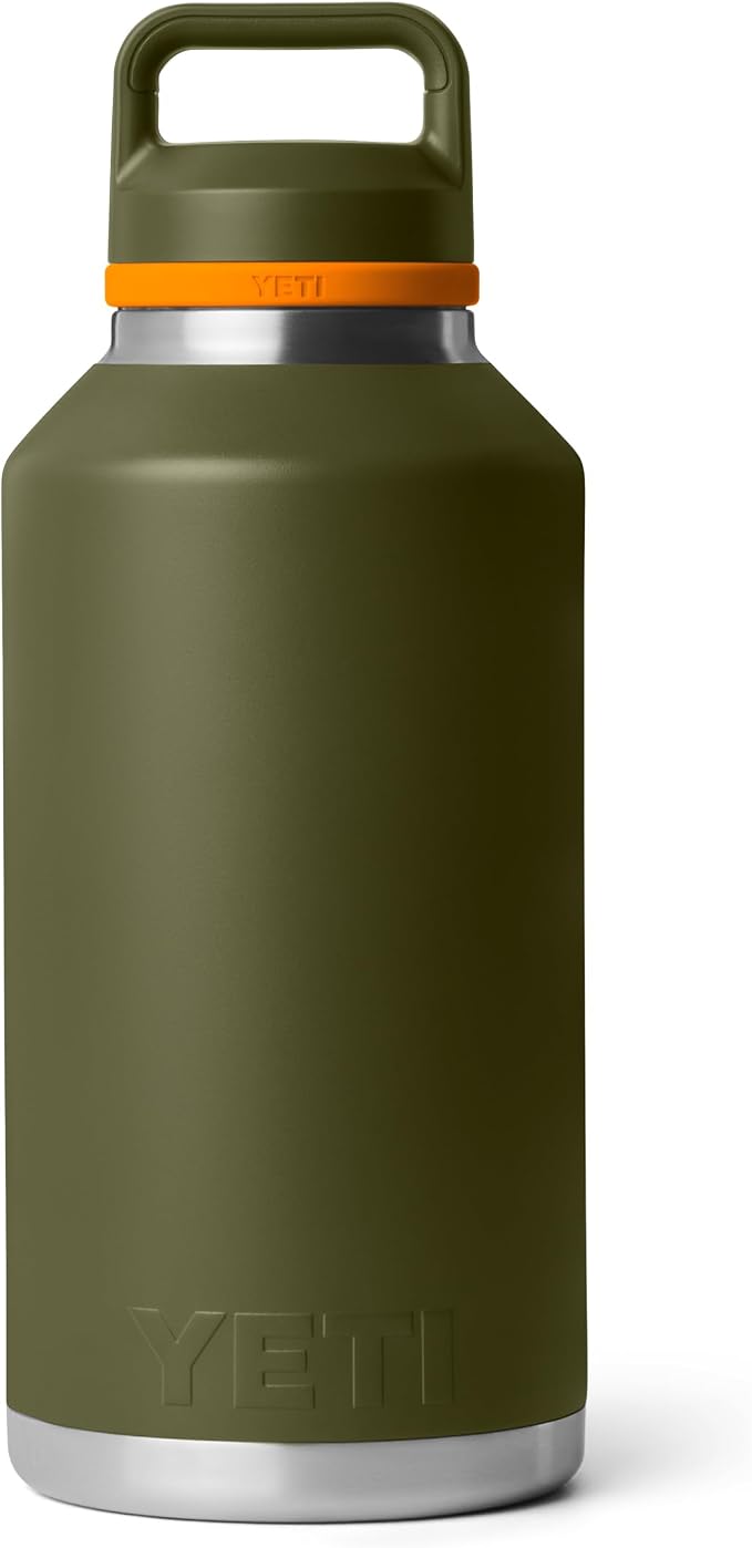 YETI Rambler 64 oz Bottle, Vacuum Insulated, Leakproof, Stainless Steel with Chug Cap, Olive/King Crab Orange