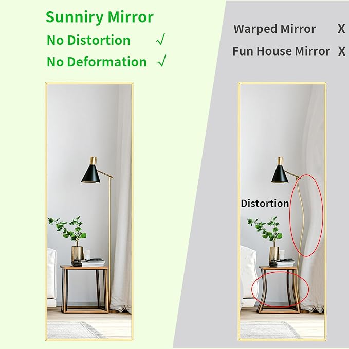 Gold Full Length Mirror 56x18 inch, Standing Mirror Full Length | Brushed Gold Metal Frame, High Definition Mirror, Rust-proof, Body Mirror for Bedroom, Living Room, Yoga Room, Gym.
