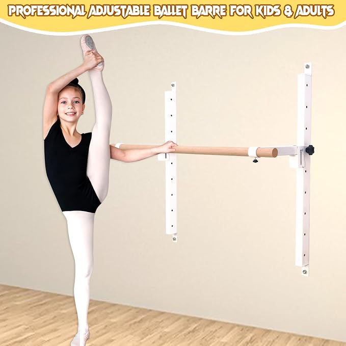 Seliyoo Ballet Barre Wall Mount,Height Adjustable Dance Bar | 4 FT /5FT Portable Solid Beech Wood Bar,Ballet Stretching and Barre Workout, Kids and Adults, Easy Install