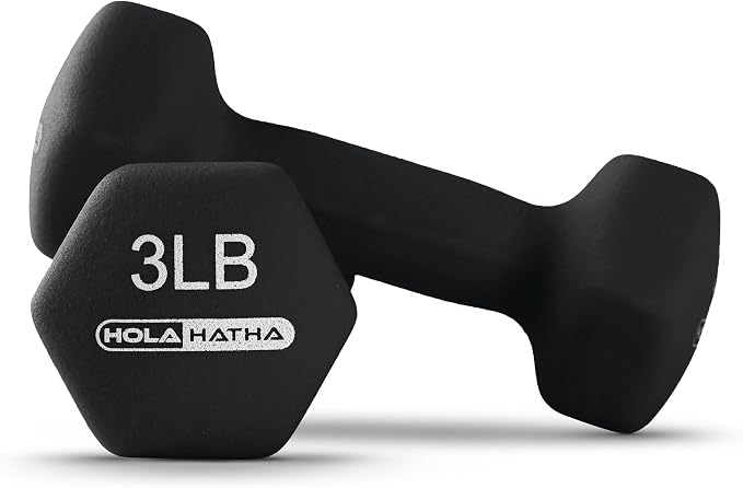 HolaHatha 1, 2 and 3 lb Neoprene Dumbbell Strength Training Weight Set with Rack