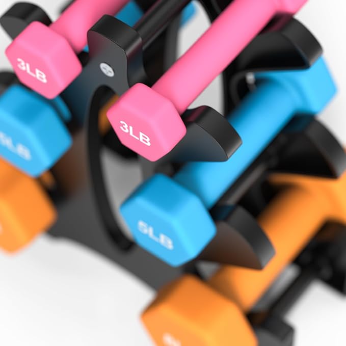 Portzon Dumbbells Neoprene with Non Slip Grip weight for Total Body Workout Compatible with of 2 Set,1-15 LB, Anti-Slip, Anti-roll, Hex Shape